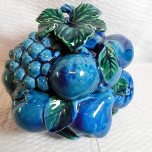 canister dish w lid ceramic embossed fruit Inarco vintage turquoise green Japan